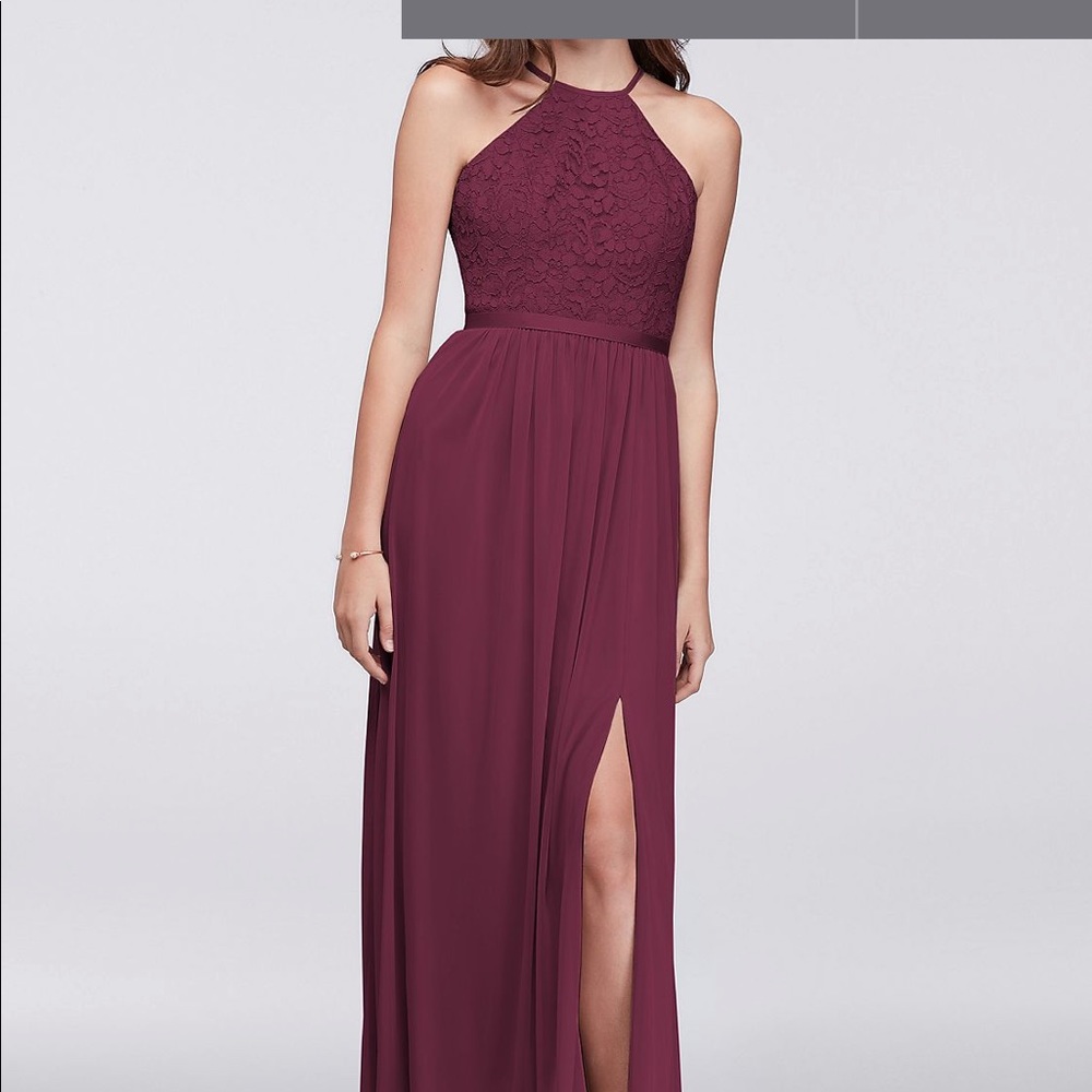 David’s bridal halter lace bridesmaid